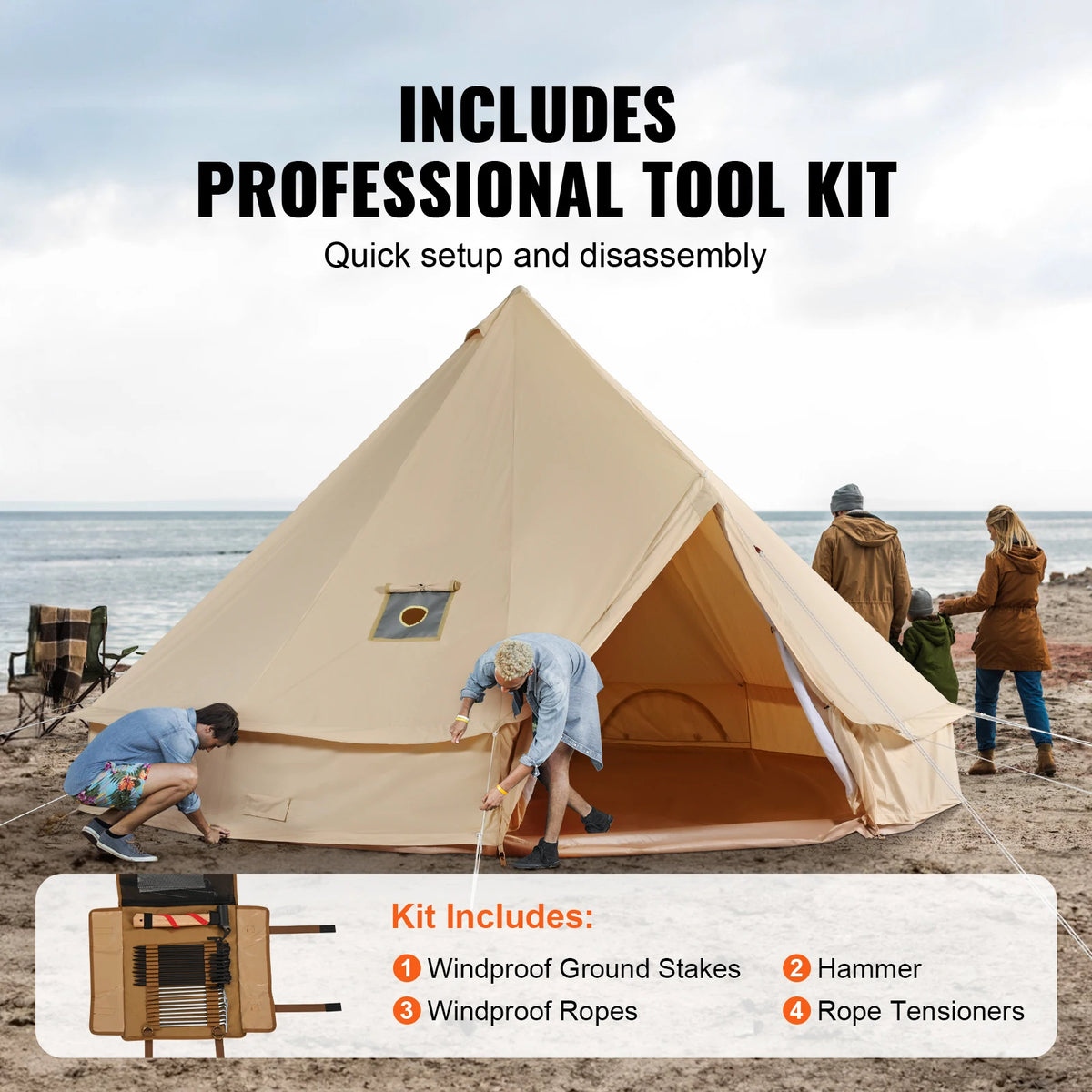 SucceBuy Canvas Bell Tent With Stove Opening For Camping