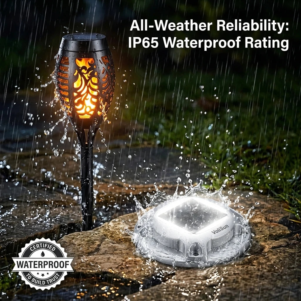 Solar Flame Torch and Ground Lights for Garden Pathways