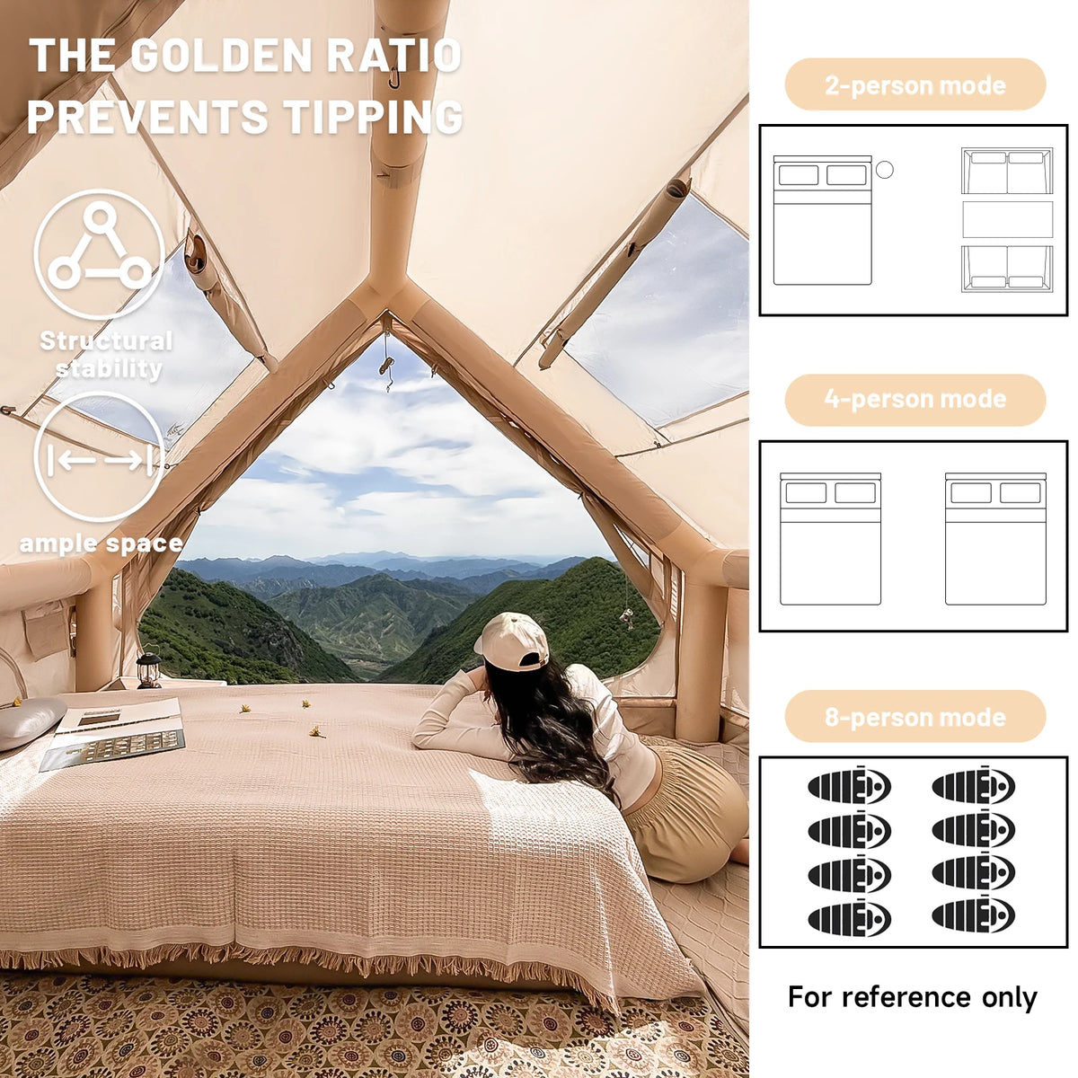 Pakicetus Inflatable Camping Tent With Stove Space And Roof Window