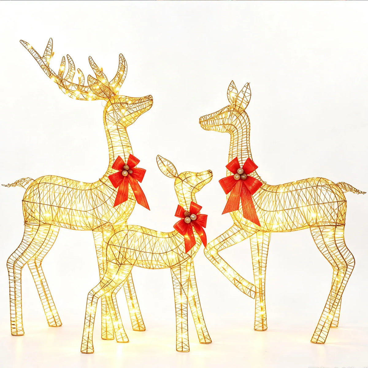 Christmas Deer Family Outdoor Decoration Set With Led Lighting