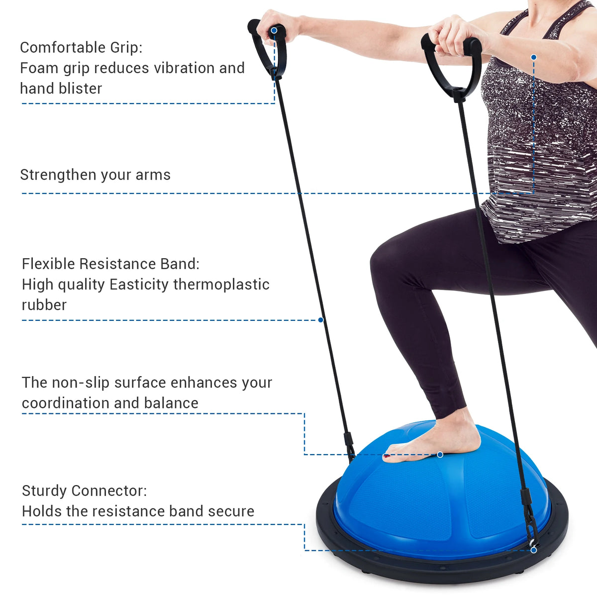 Half Exercise Ball Trainer With Resistance Bands For Core Workouts