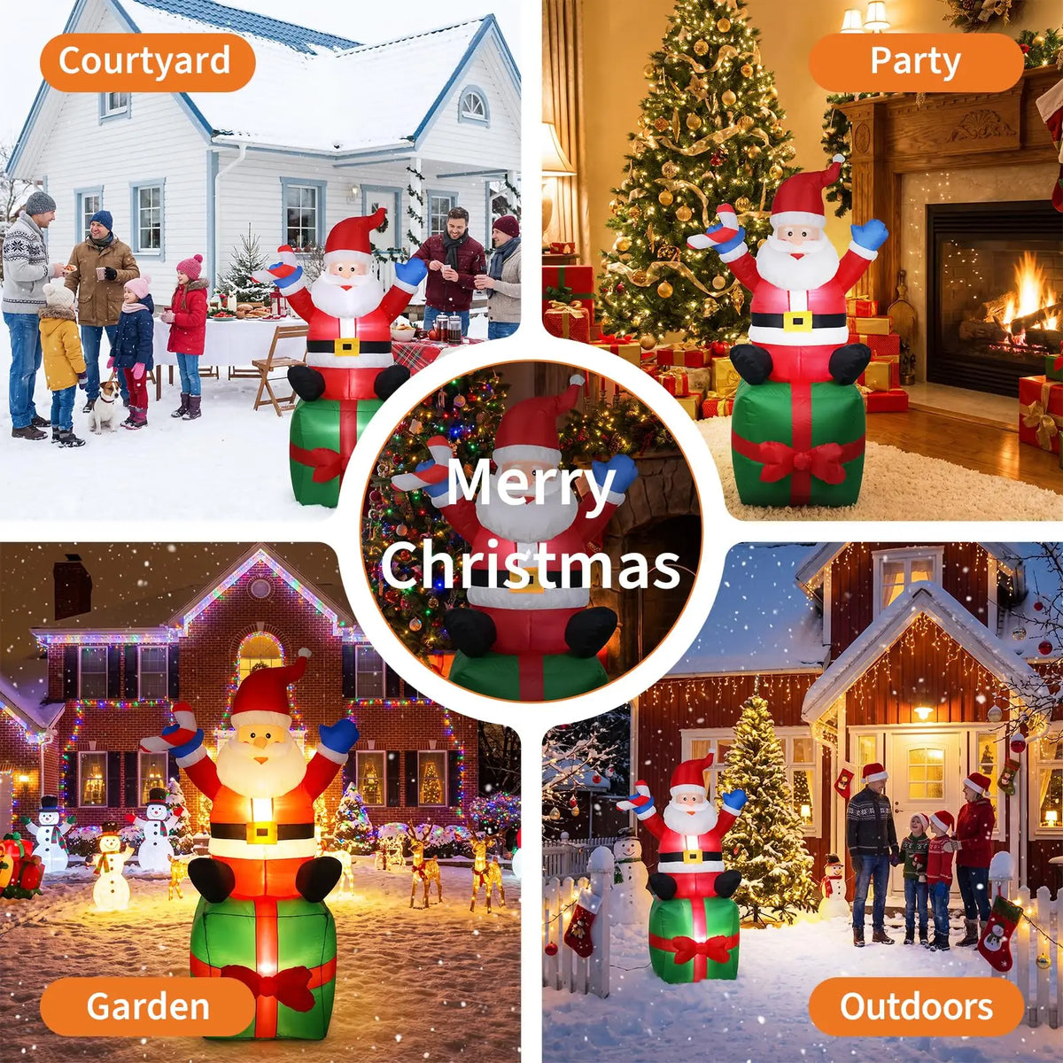 Christmas Inflatable Santa Claus On Gift Box Outdoor Yard Decor