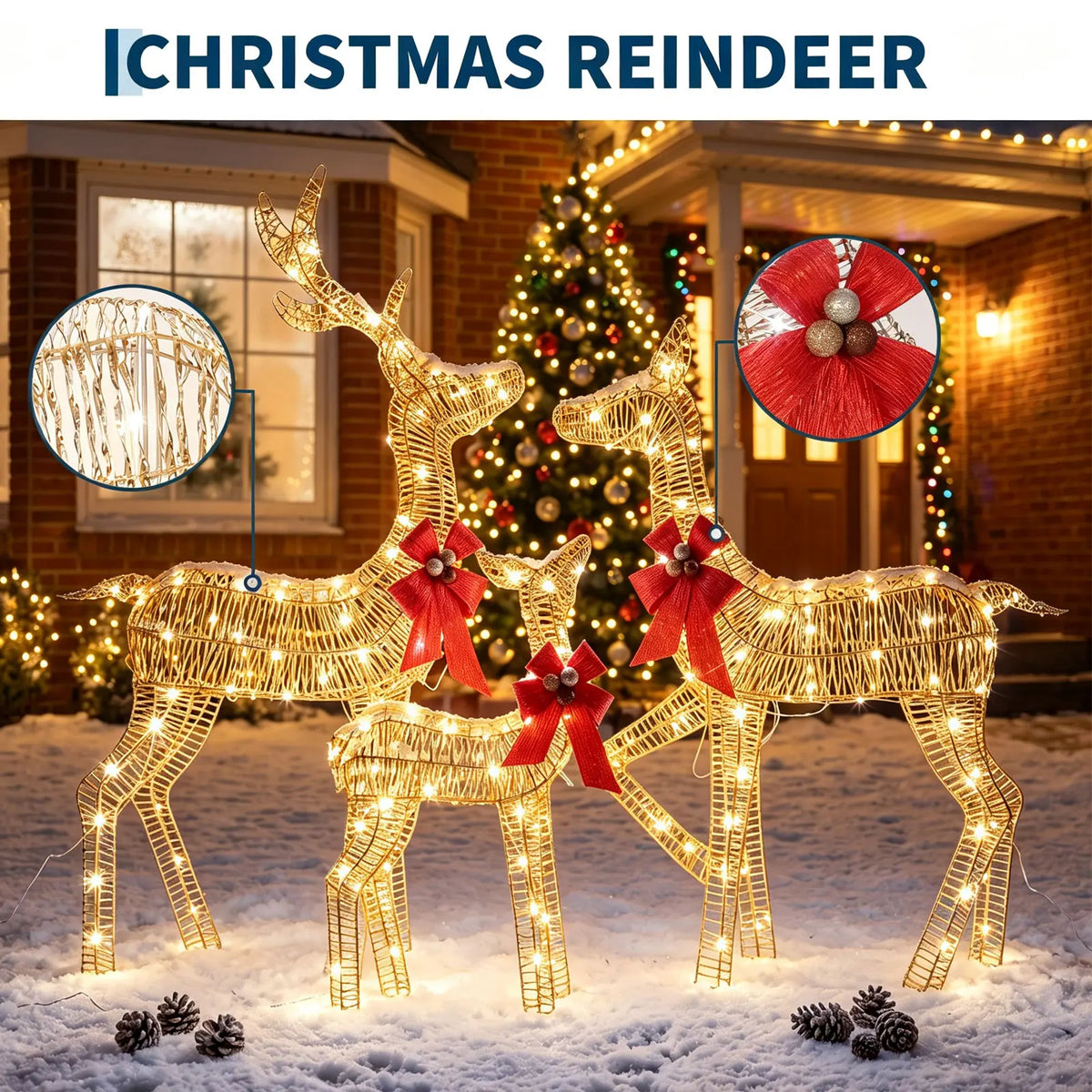 Christmas Deer Family Outdoor Decoration Set With Led Lighting