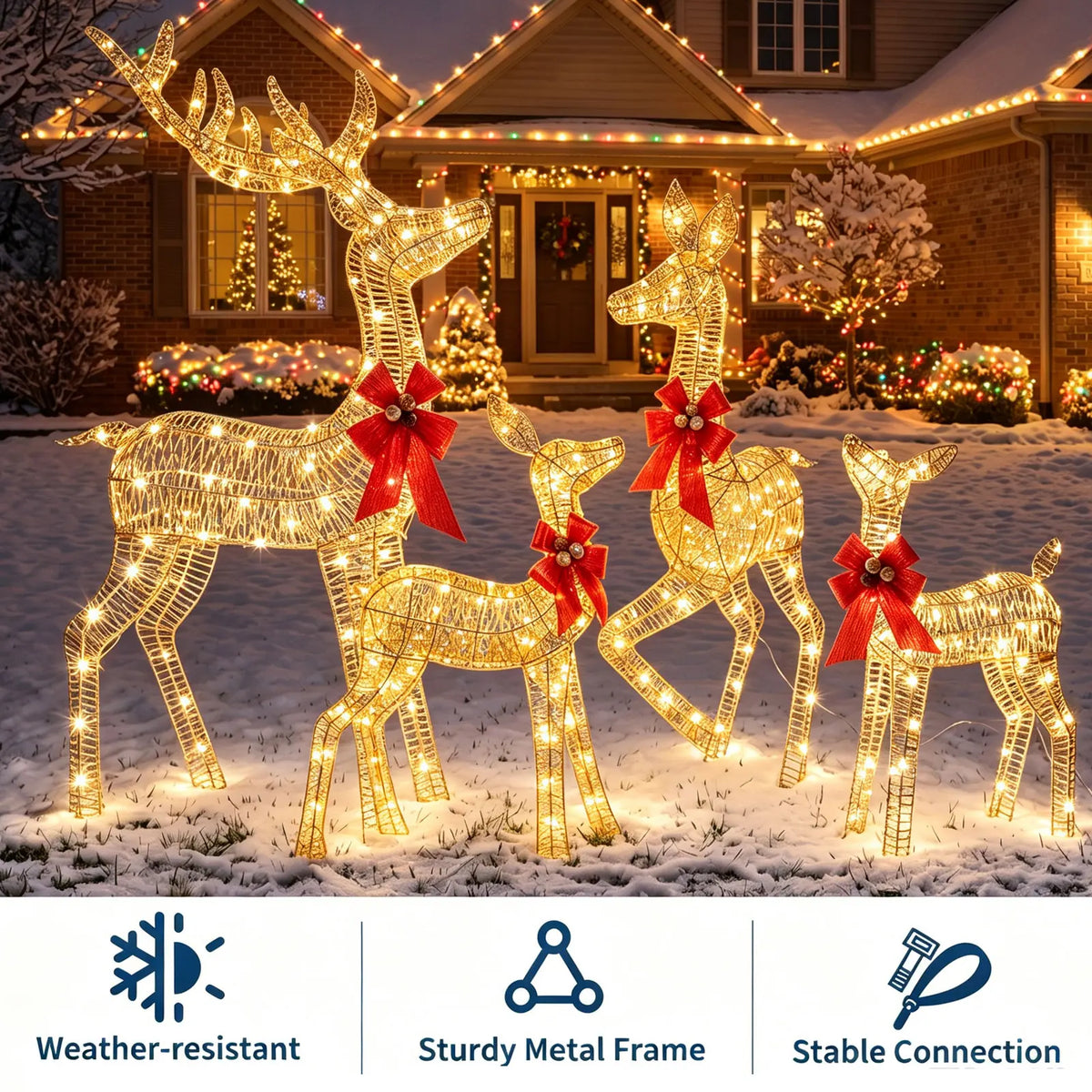 Christmas Deer Family Outdoor Decoration Set With Led Lighting