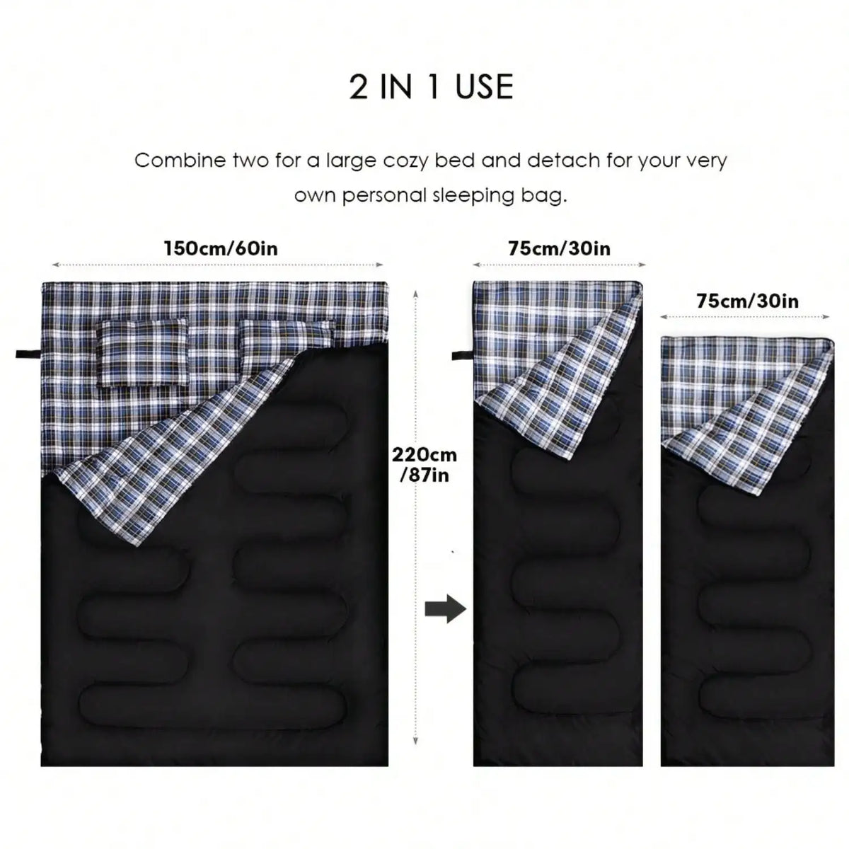 Double Sleeping Bag for Adults With Two Pillows for Camping