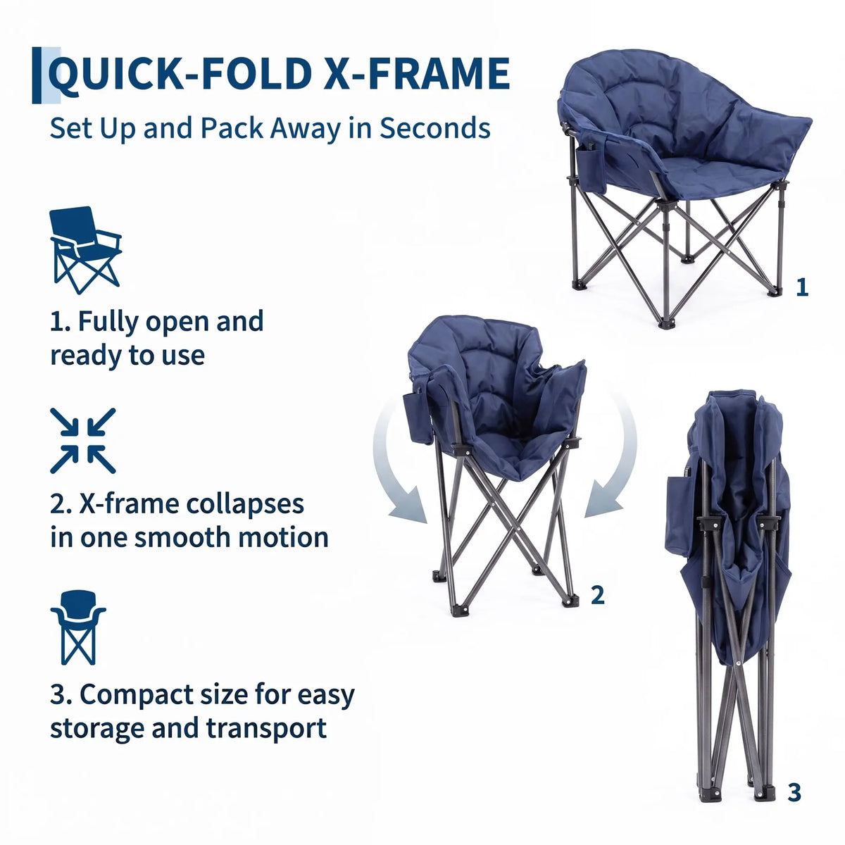 HiMISS Heated Folding Camping Chair With Cup Holder And Pockets