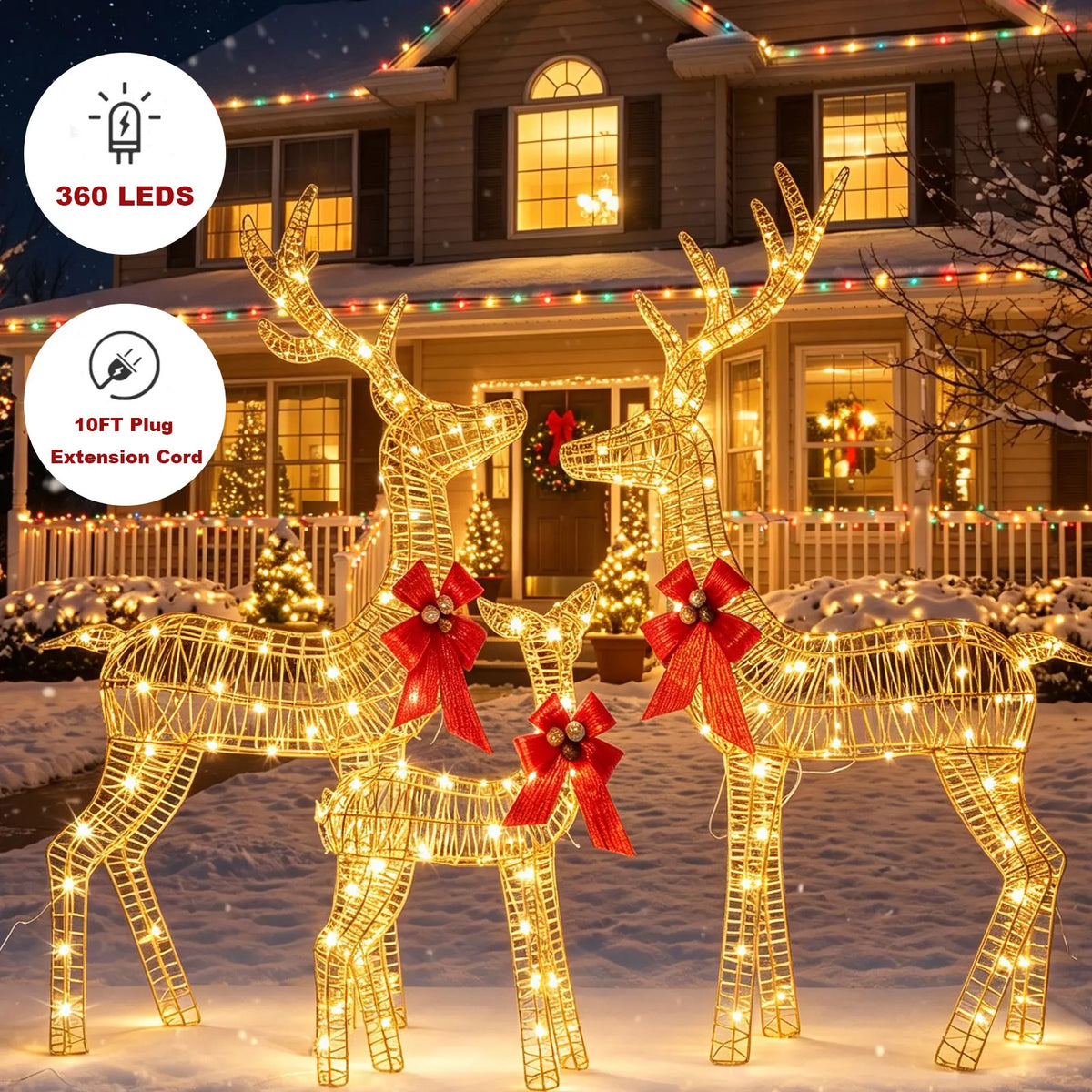 Christmas Deer Family Outdoor Decoration Set With Led Lighting