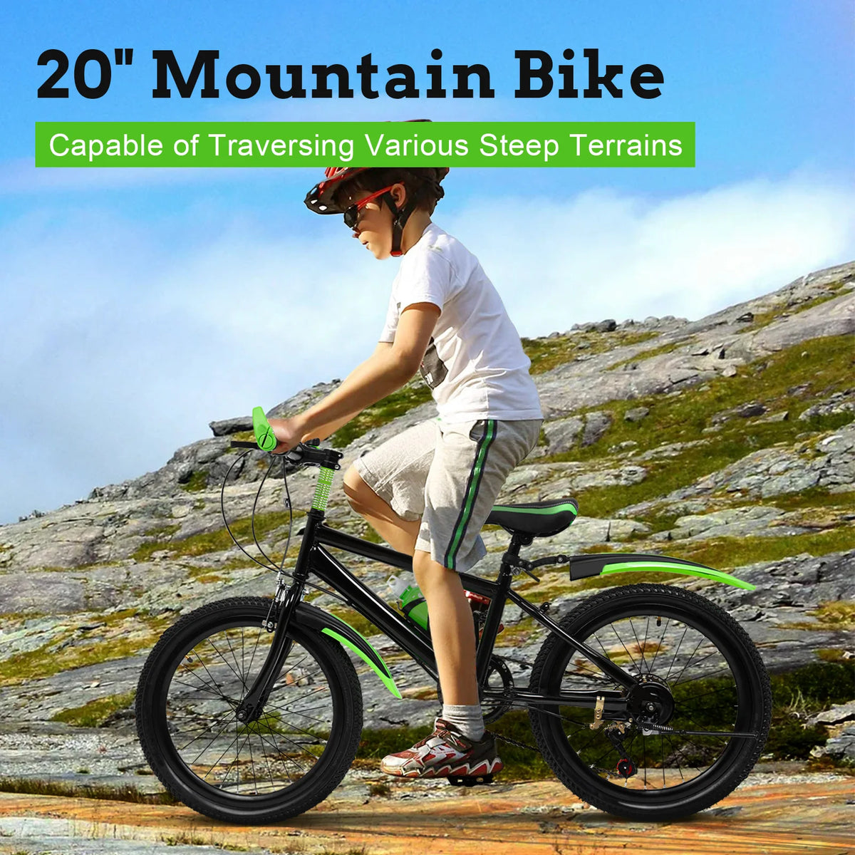 Folding Kids Mountain Bike With 7 Speed Dual Disc Brakes