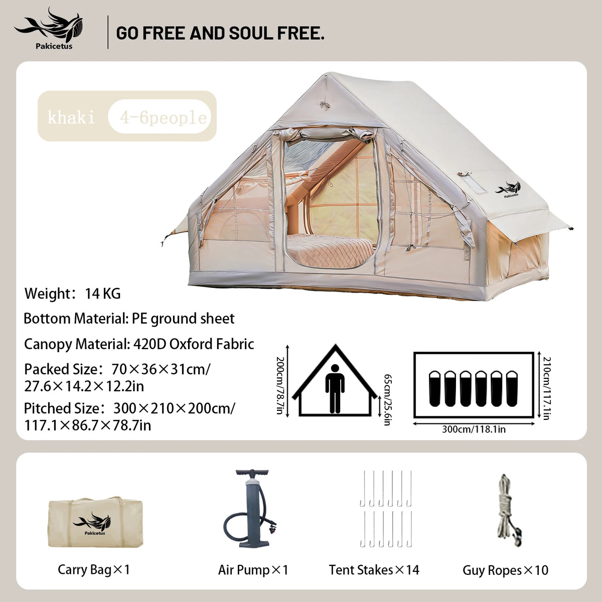 PAKICETUS Inflatable Glamping Tent For Outdoor Camping