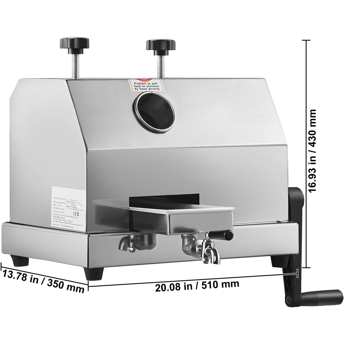 VEVOR Commercial Sugar Cane Juicer With Stainless Steel Rollers