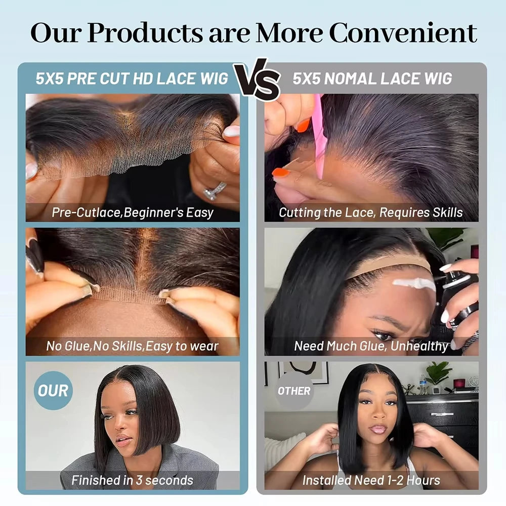 SIXQUEEN Glueless Human Hair Wear And Go Bob Wig