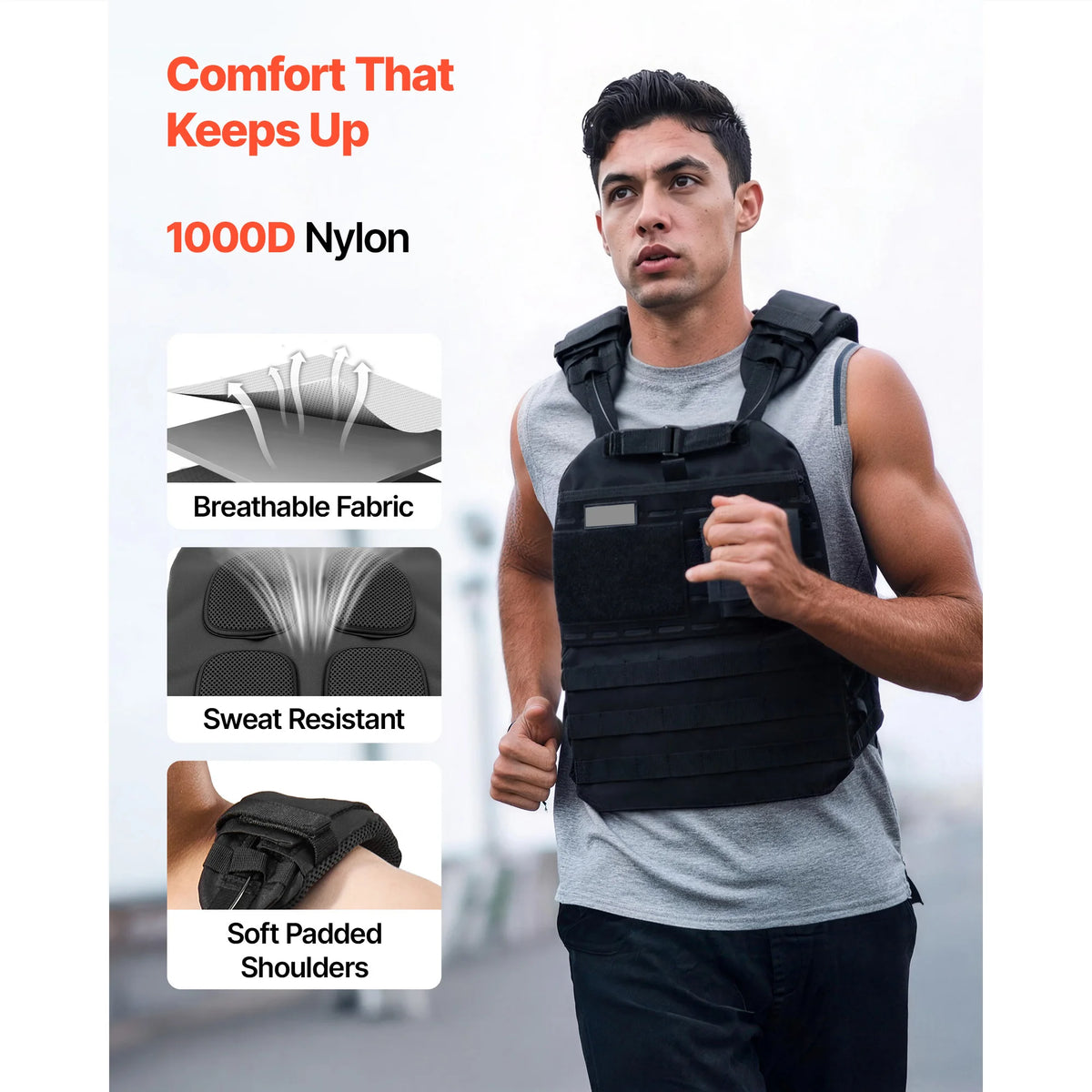 SucceBuy Weighted Vest With Shoulder Pads And Reflective Stripes