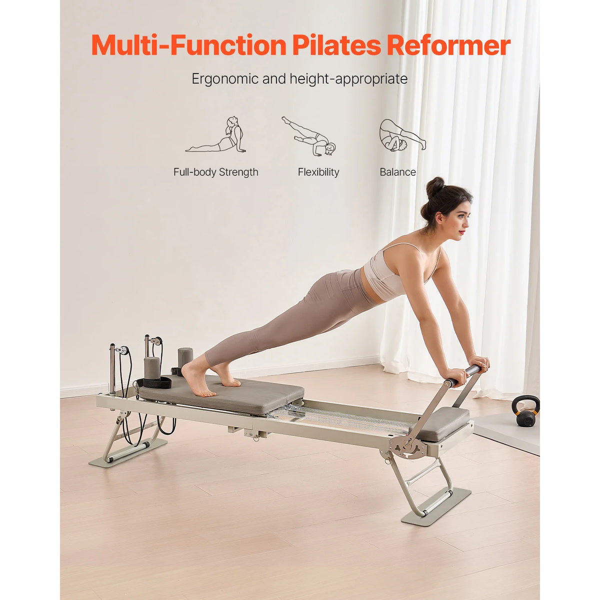 Foldable Pilates Reformer Machine With Dual Resistance Springs And Cords