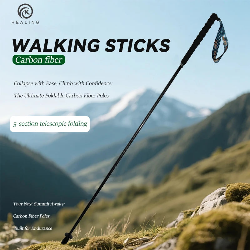OKHEALING Carbon Fiber Collapsible Hiking Trekking Poles