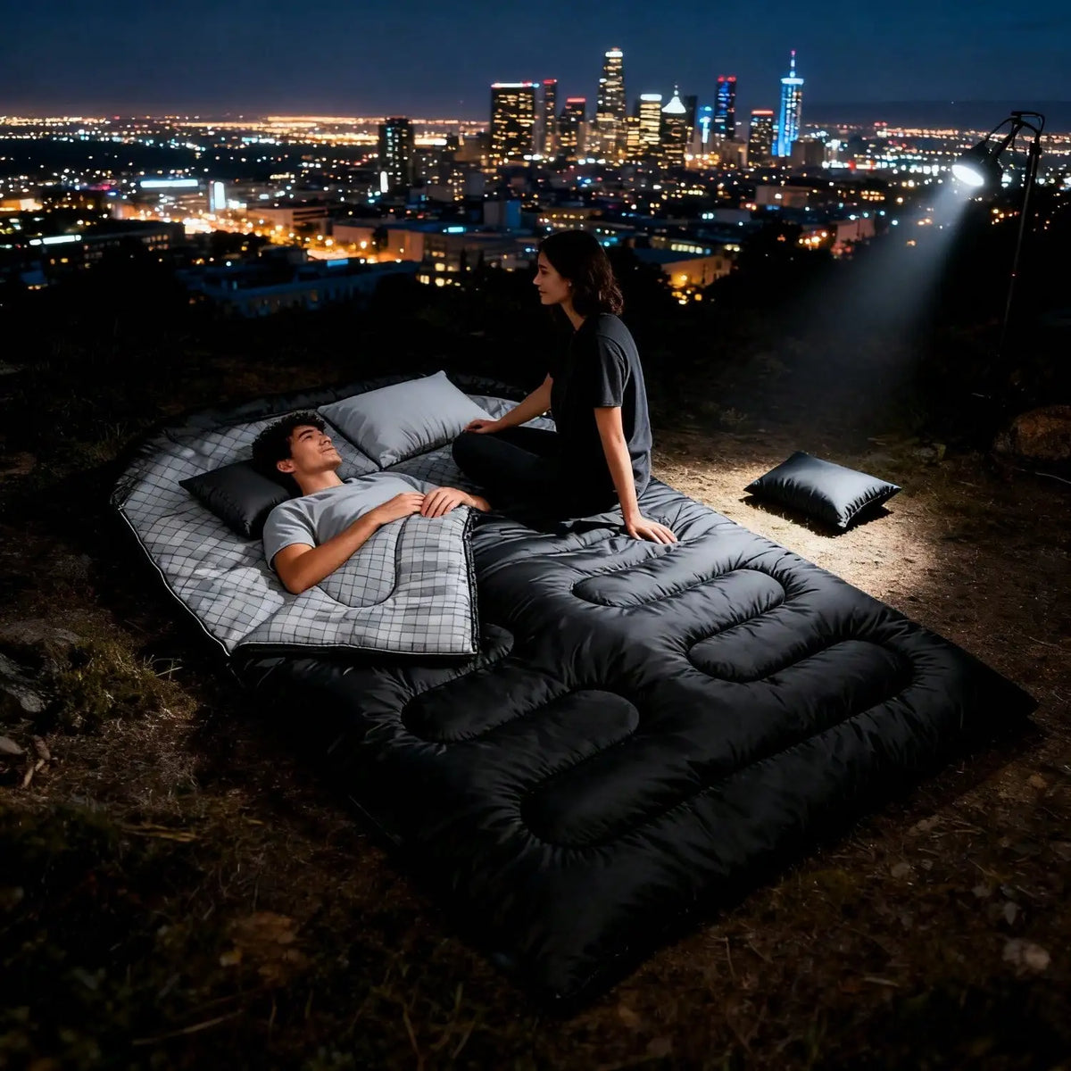 All Season Double Camping Sleeping Bag for Adults With Pillow