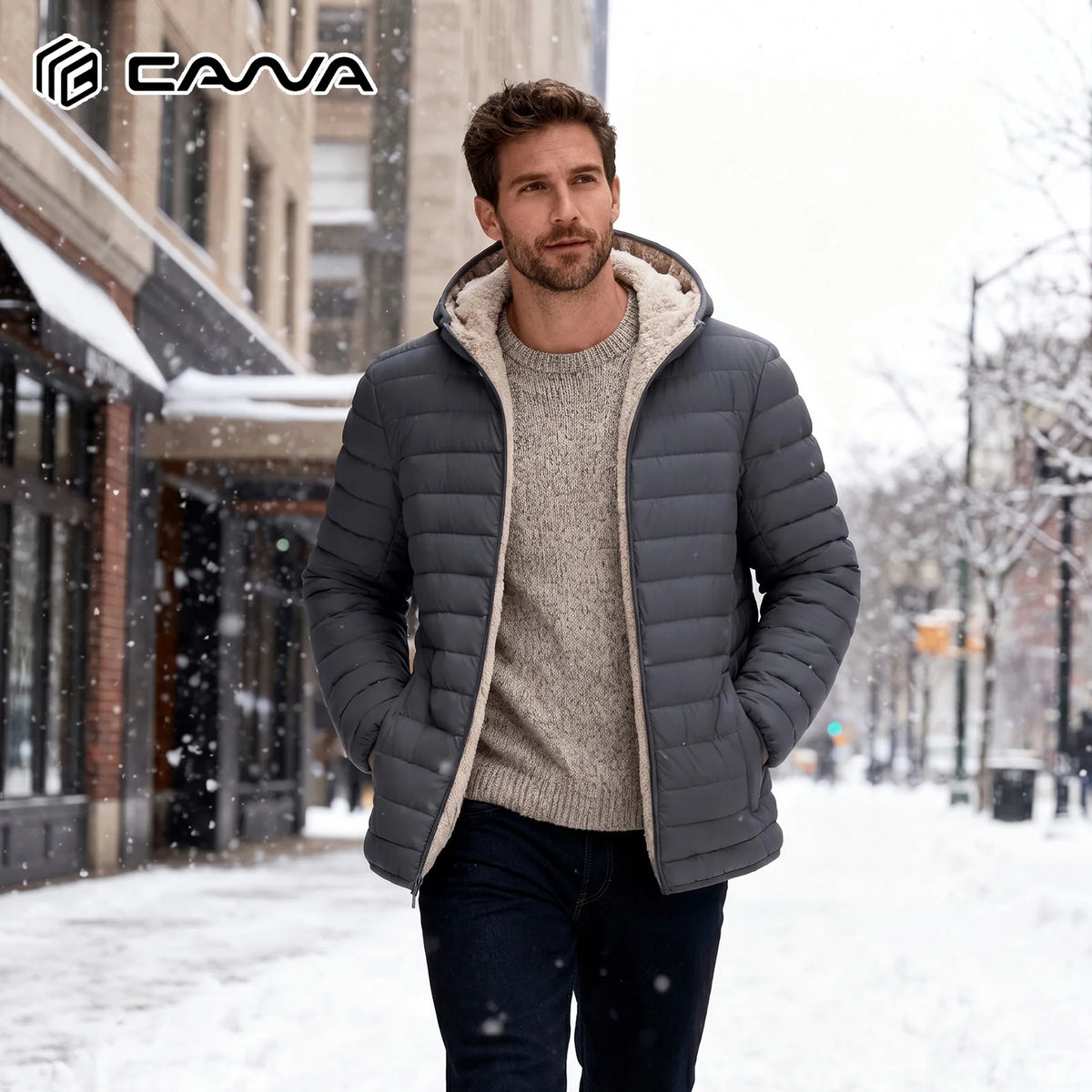 Cavva Men's Sherpa Lined Hooded Puffer Winter Jacket