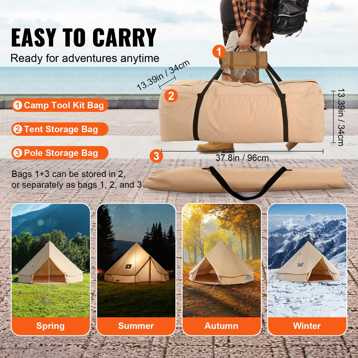 SucceBuy Canvas Bell Tent With Stove Opening For Camping