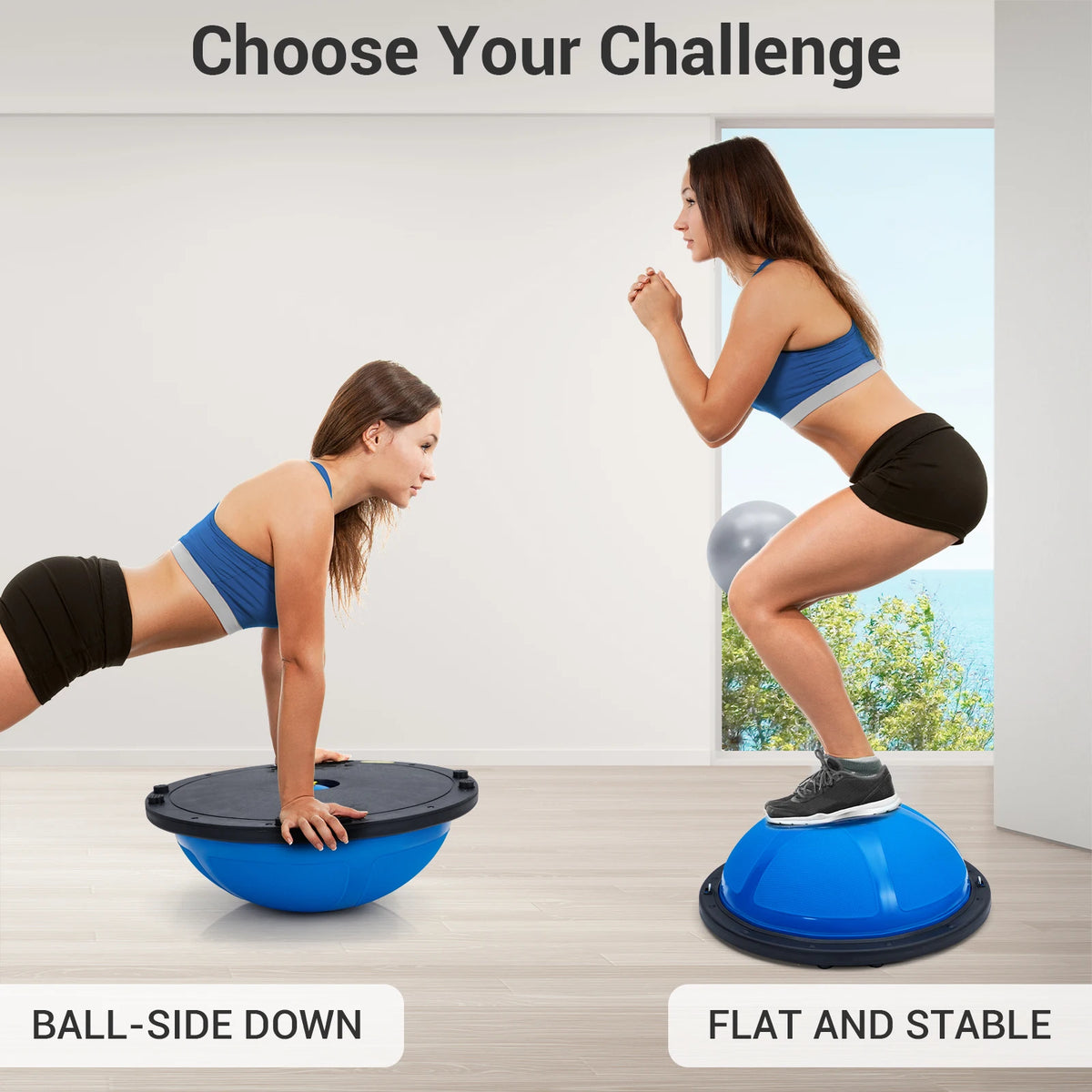 Half Exercise Ball Trainer With Resistance Bands For Core Workouts