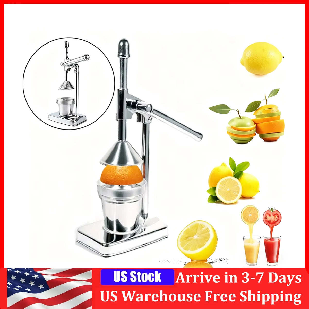 Manual Stainless Steel Citrus Juicer Fruit Press for Home Use
