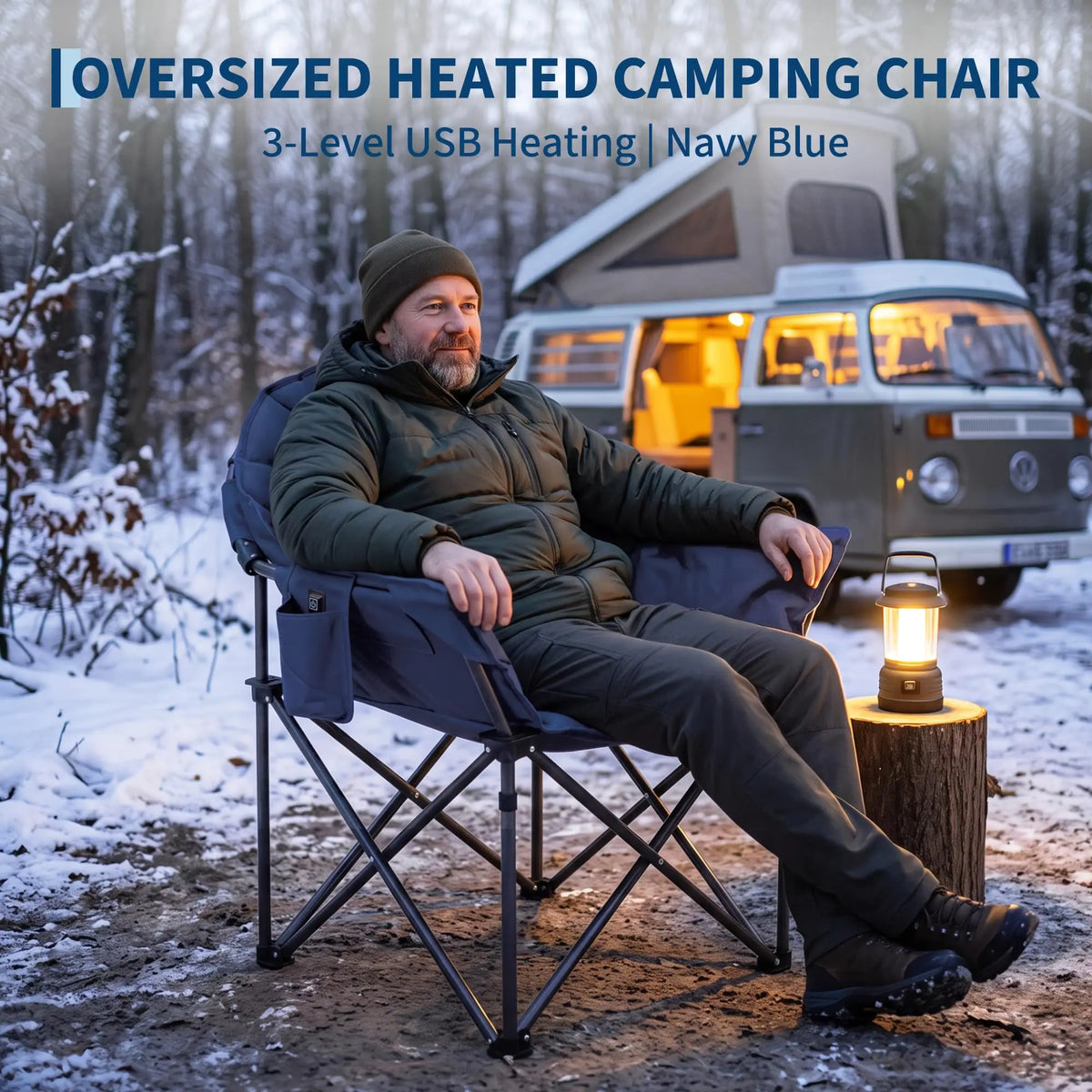 HiMISS Heated Folding Camping Chair With Cup Holder And Pockets