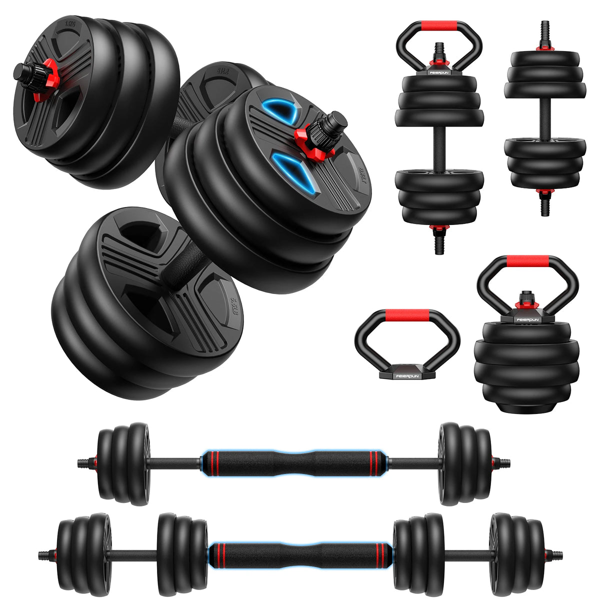 FED Fitness 5 In 1 Adjustable Dumbbell And Barbell Set