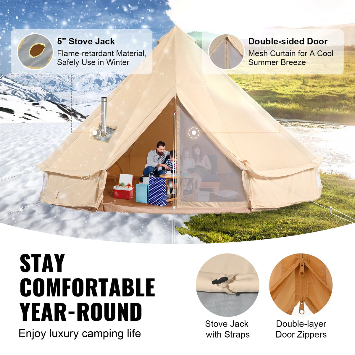 SucceBuy Canvas Bell Tent With Stove Opening For Camping