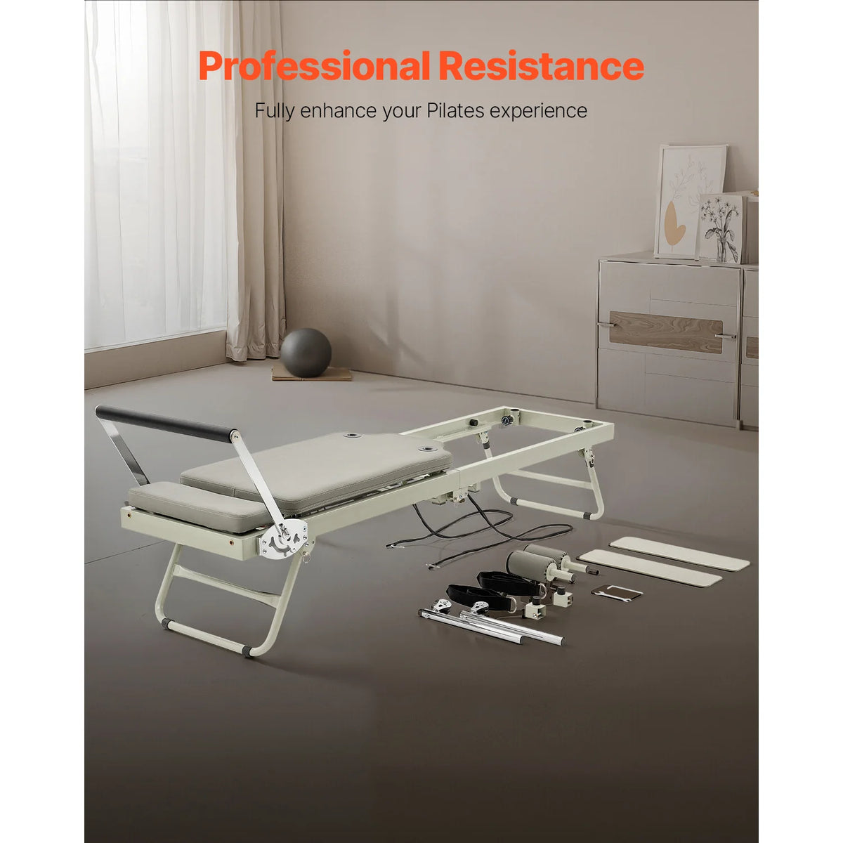 Foldable Pilates Reformer Machine With Dual Resistance Springs And Cords