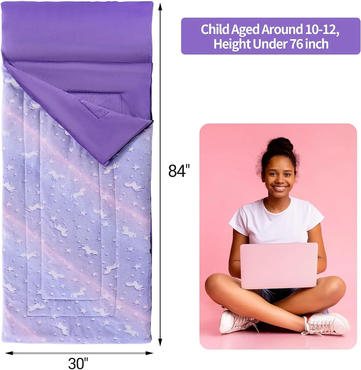 Glow In The Dark Kids Sleeping Bag With Pillow And Blanket