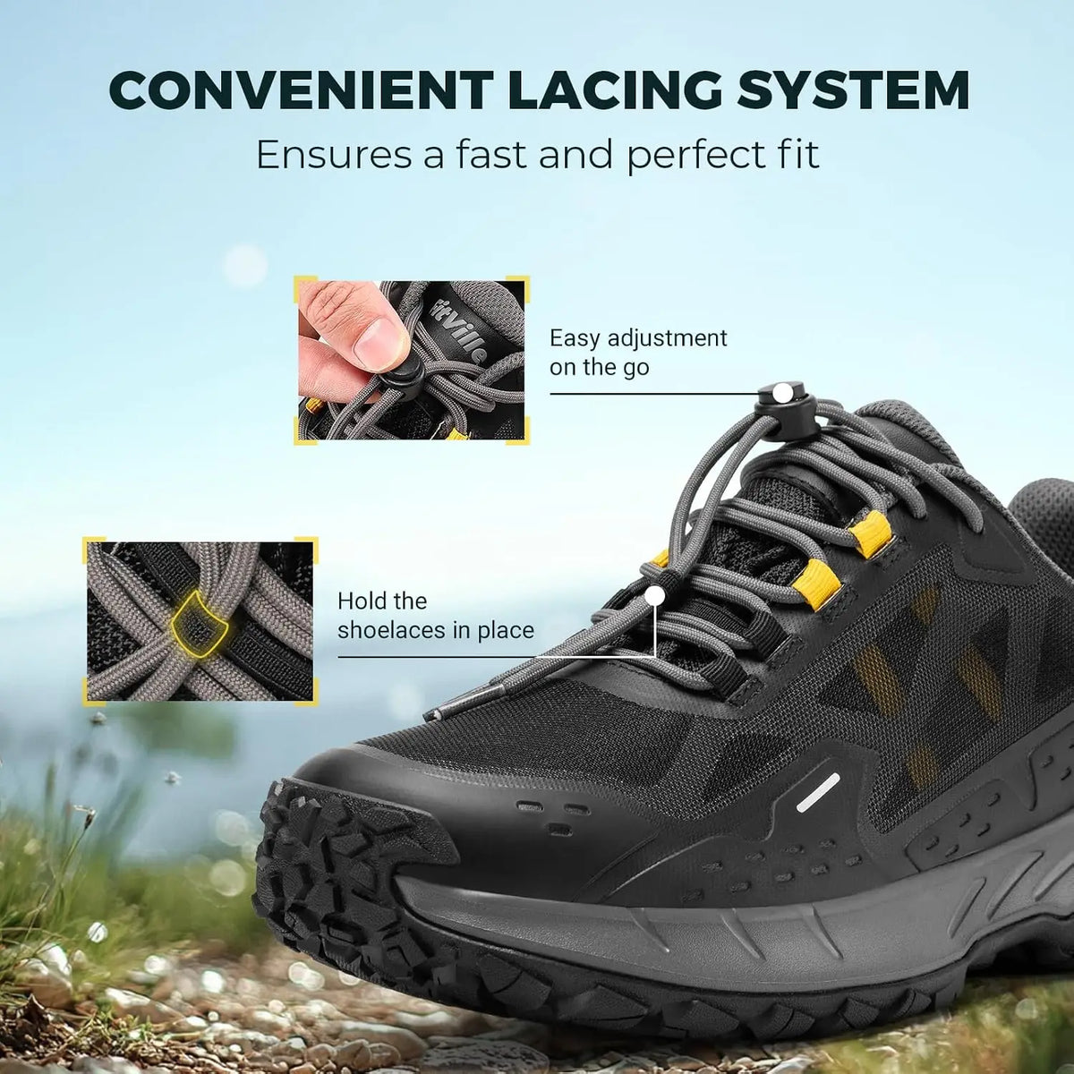 FitVille Men's Wide Waterproof Hiking Shoes With Quick Lace