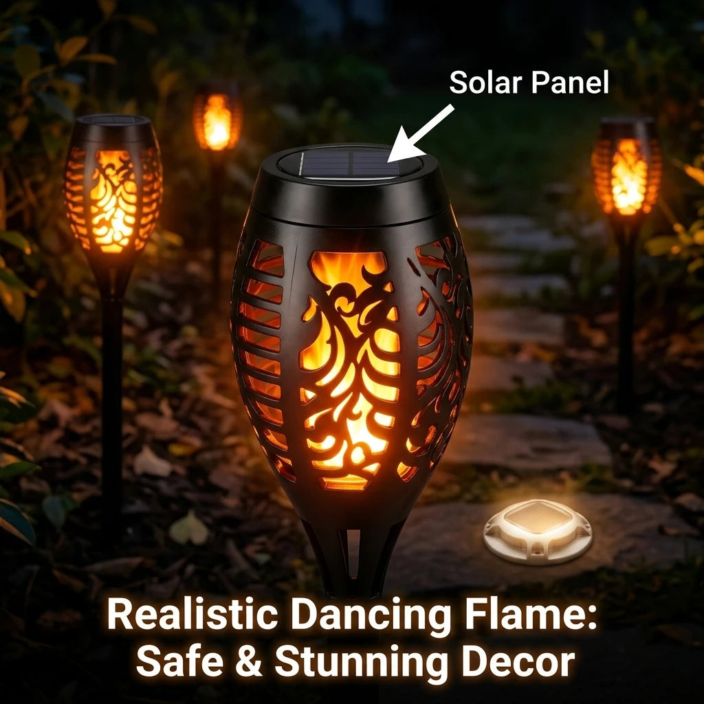 Solar Flame Torch and Ground Lights for Garden Pathways