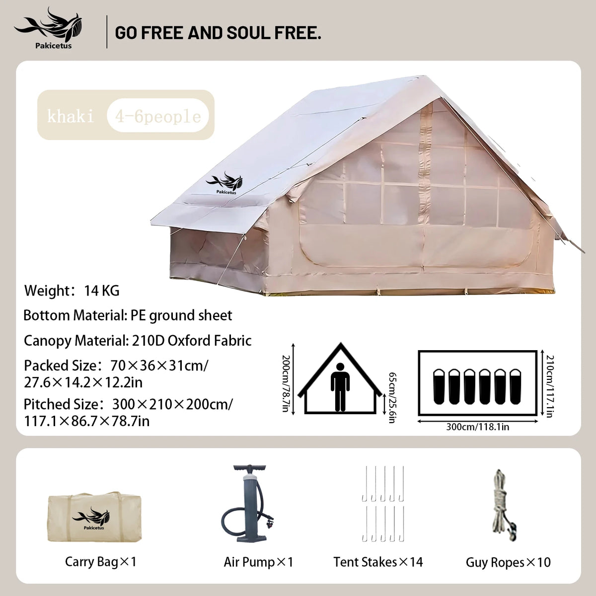 PAKICETUS Inflatable Glamping Tent For Outdoor Camping