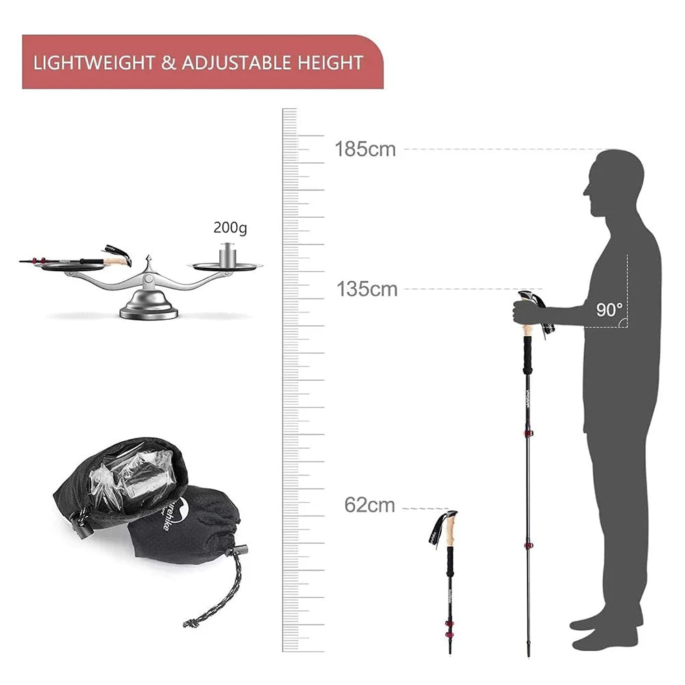 Naturehike Carbon Fiber Adjustable Trekking Poles for Hiking