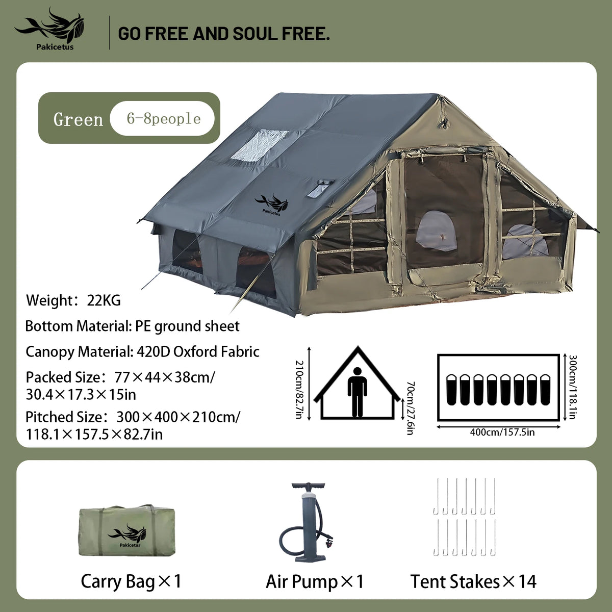 PAKICETUS Inflatable Glamping Tent For Outdoor Camping