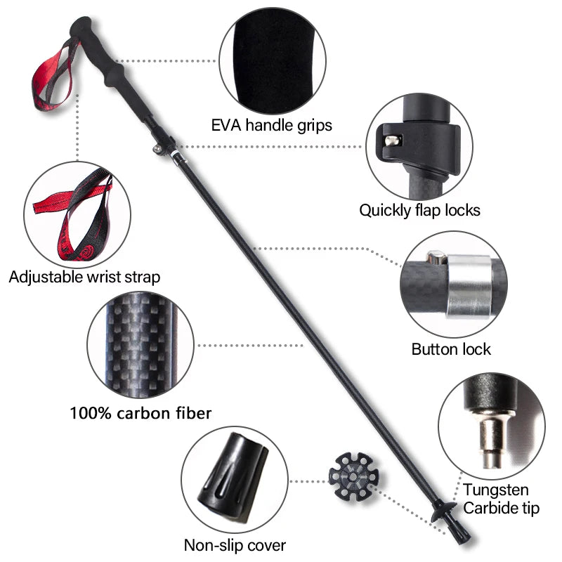 OKHEALING Ultralight Carbon Fiber Folding Trekking Poles