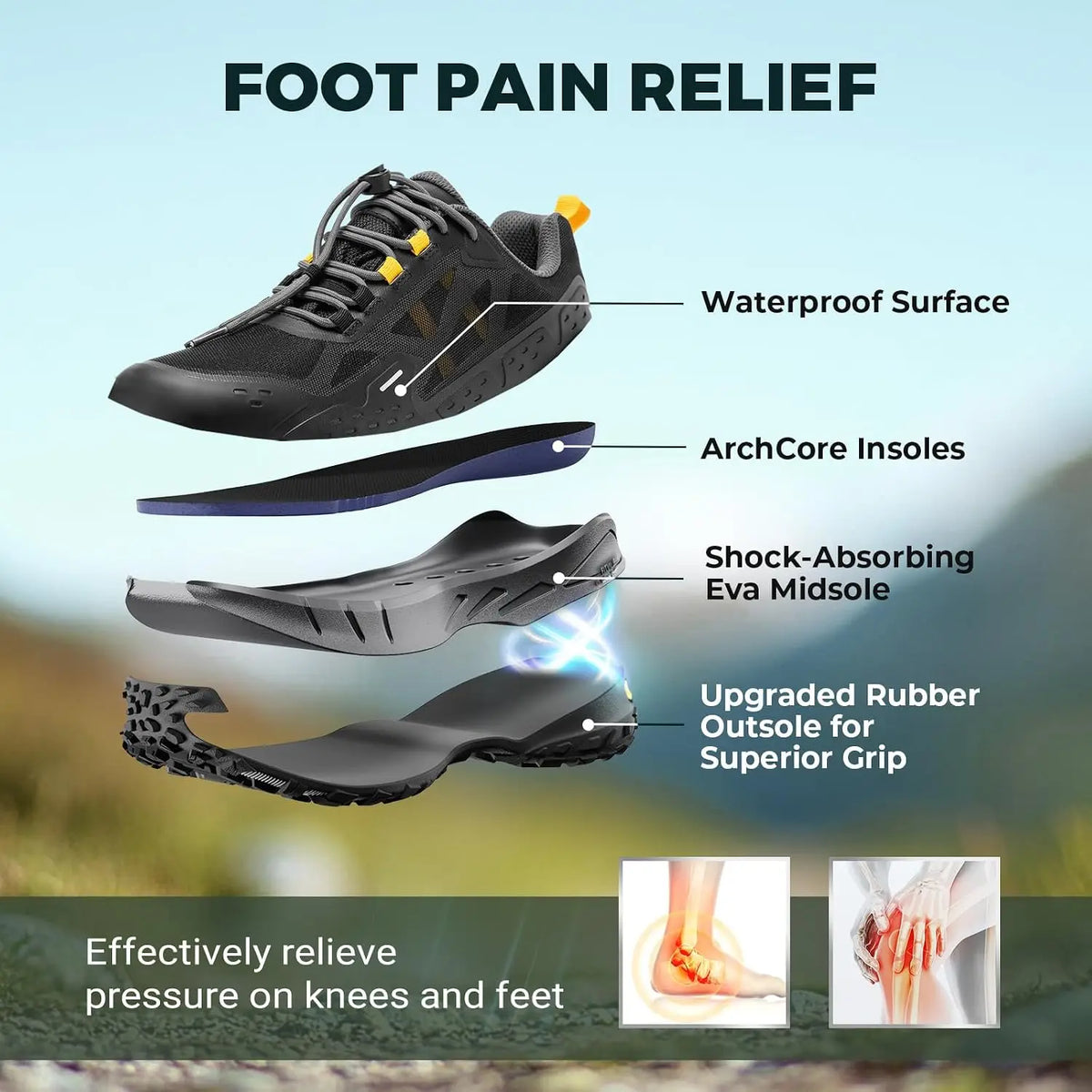 FitVille Men's Wide Waterproof Hiking Shoes With Quick Lace