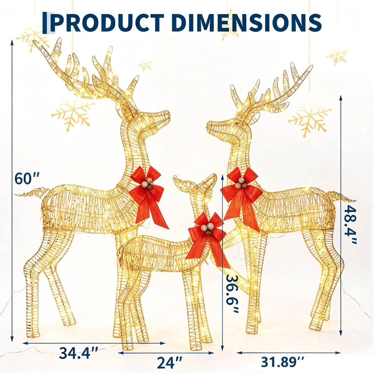 Christmas Deer Family Outdoor Decoration Set With Led Lighting