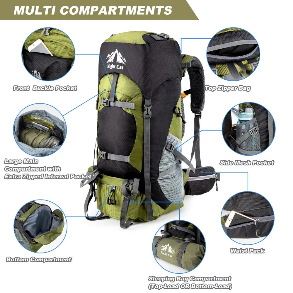 Night Cat Hiking Backpack With Rain Cover Waterproof