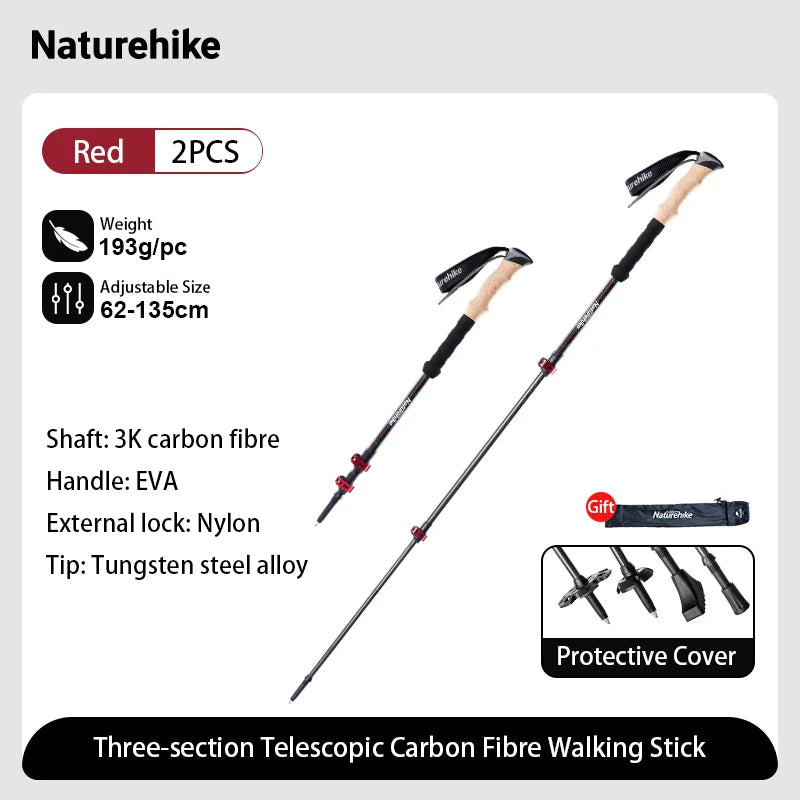 Naturehike Carbon Fiber Adjustable Trekking Poles for Hiking