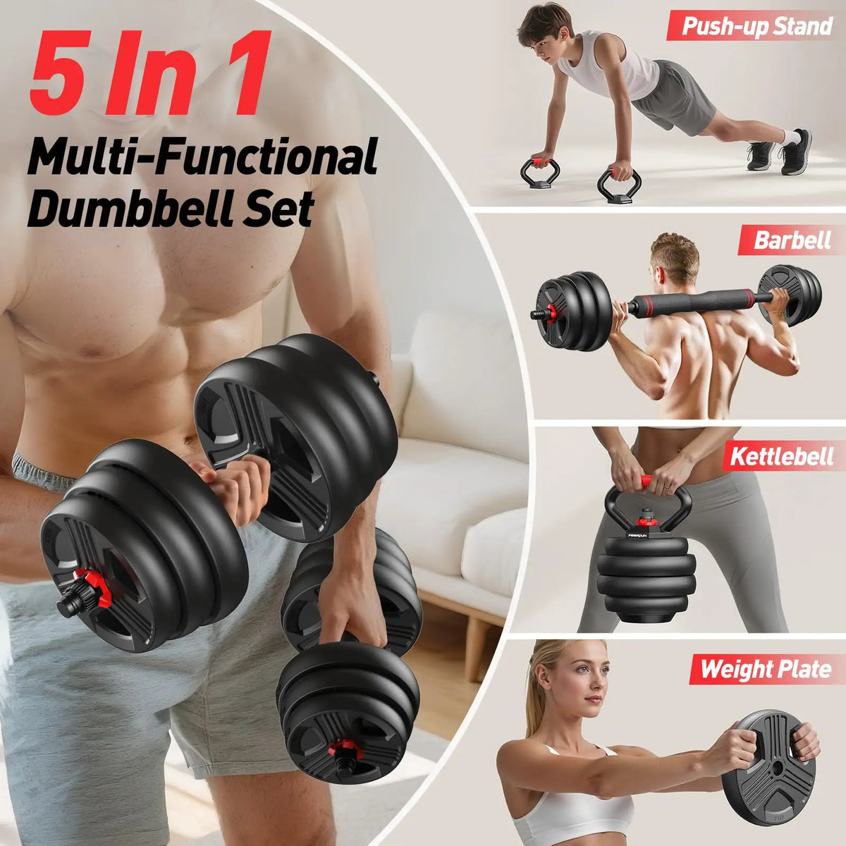 FED Fitness 5 In 1 Adjustable Dumbbell And Barbell Set