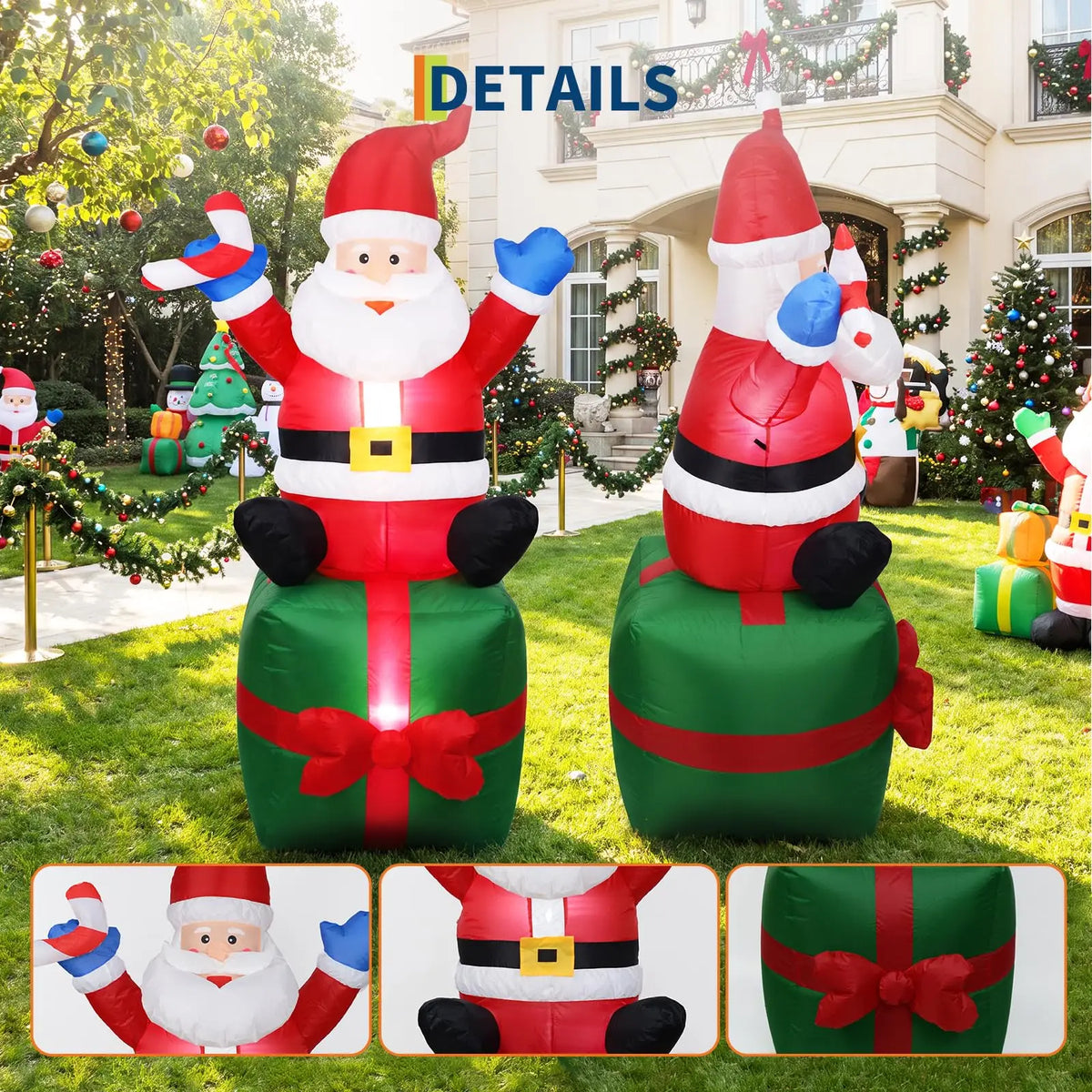 Christmas Inflatable Santa Claus On Gift Box Outdoor Yard Decor