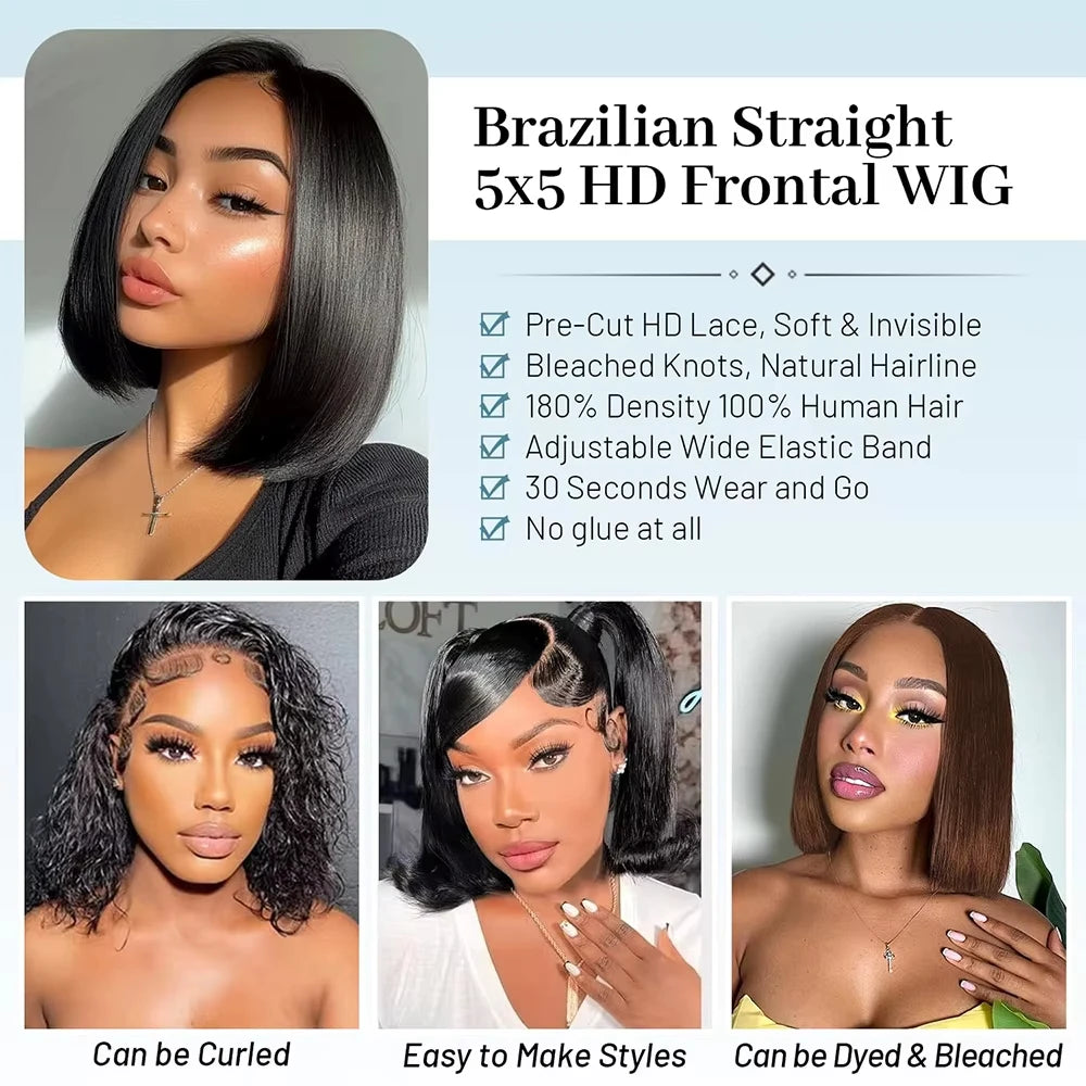SIXQUEEN Glueless Human Hair Wear And Go Bob Wig