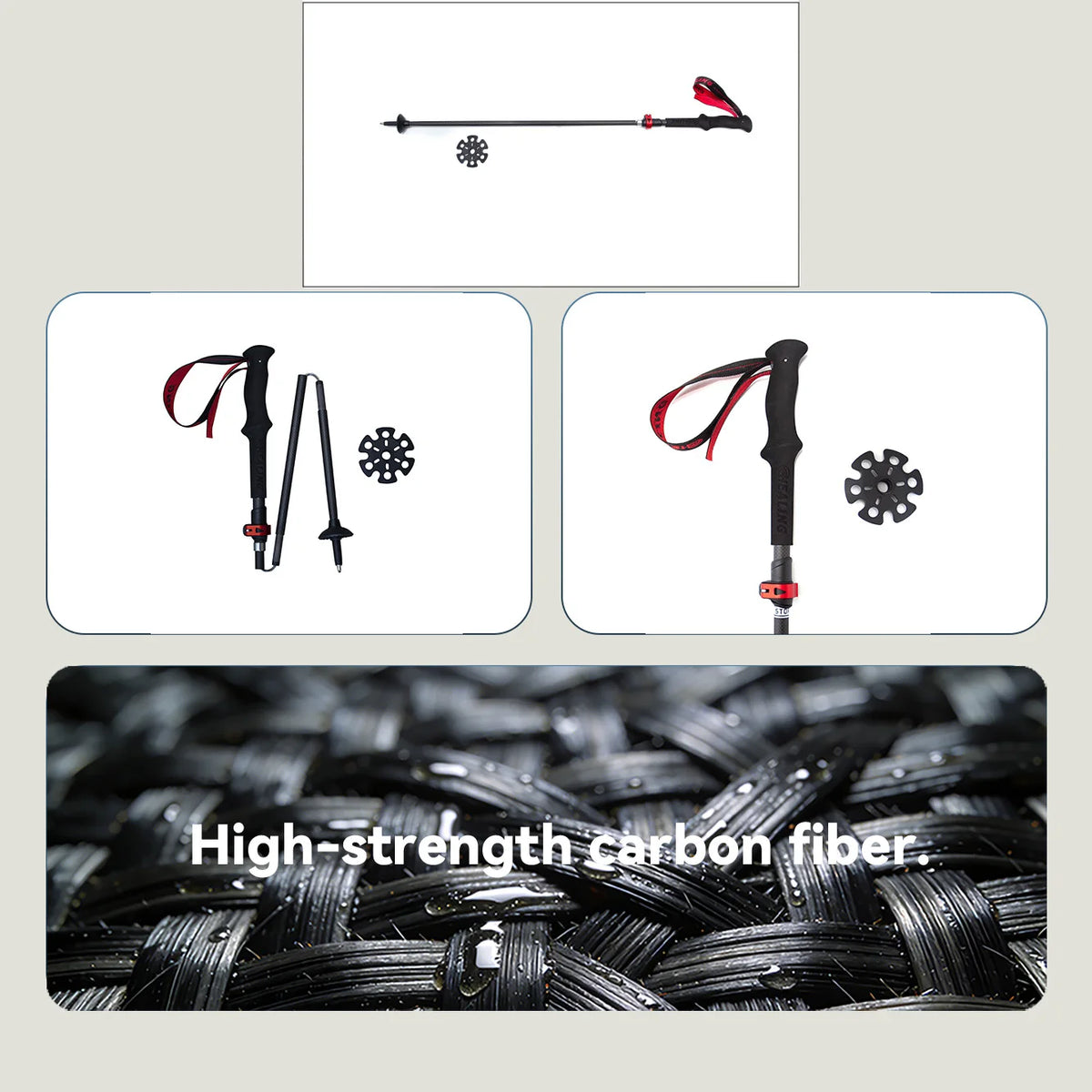 OKHEALING Carbon Fiber Foldable Trekking Poles for Hiking
