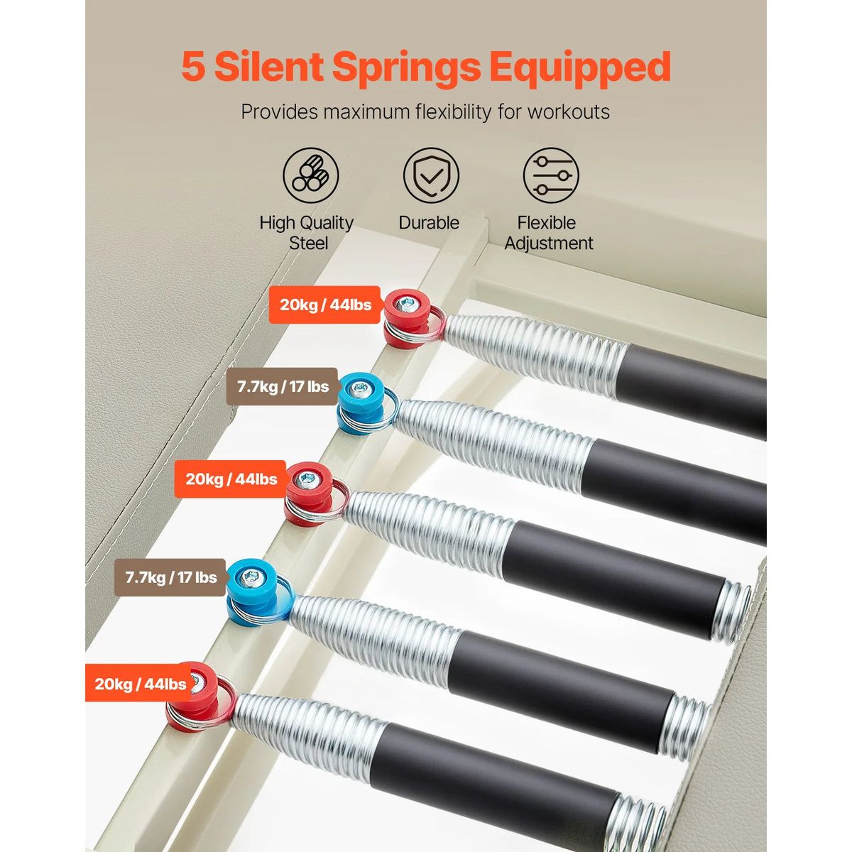 Foldable Pilates Reformer Machine With Dual Resistance Springs And Cords