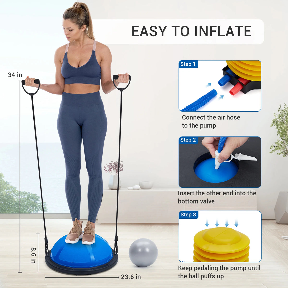 Half Exercise Ball Trainer With Resistance Bands For Core Workouts