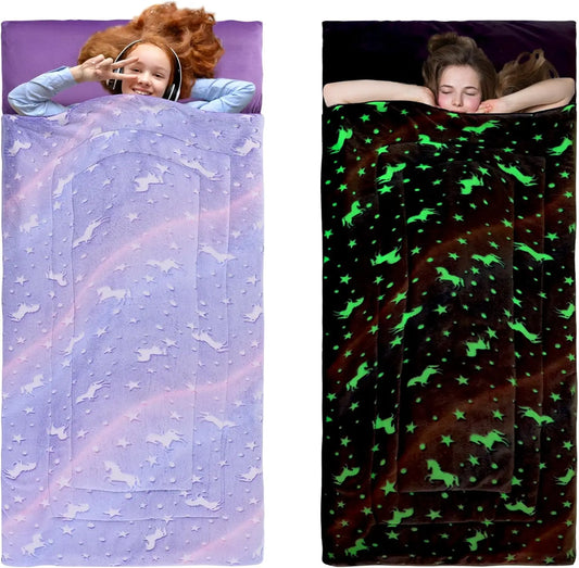 Glow In The Dark Kids Sleeping Bag With Pillow And Blanket