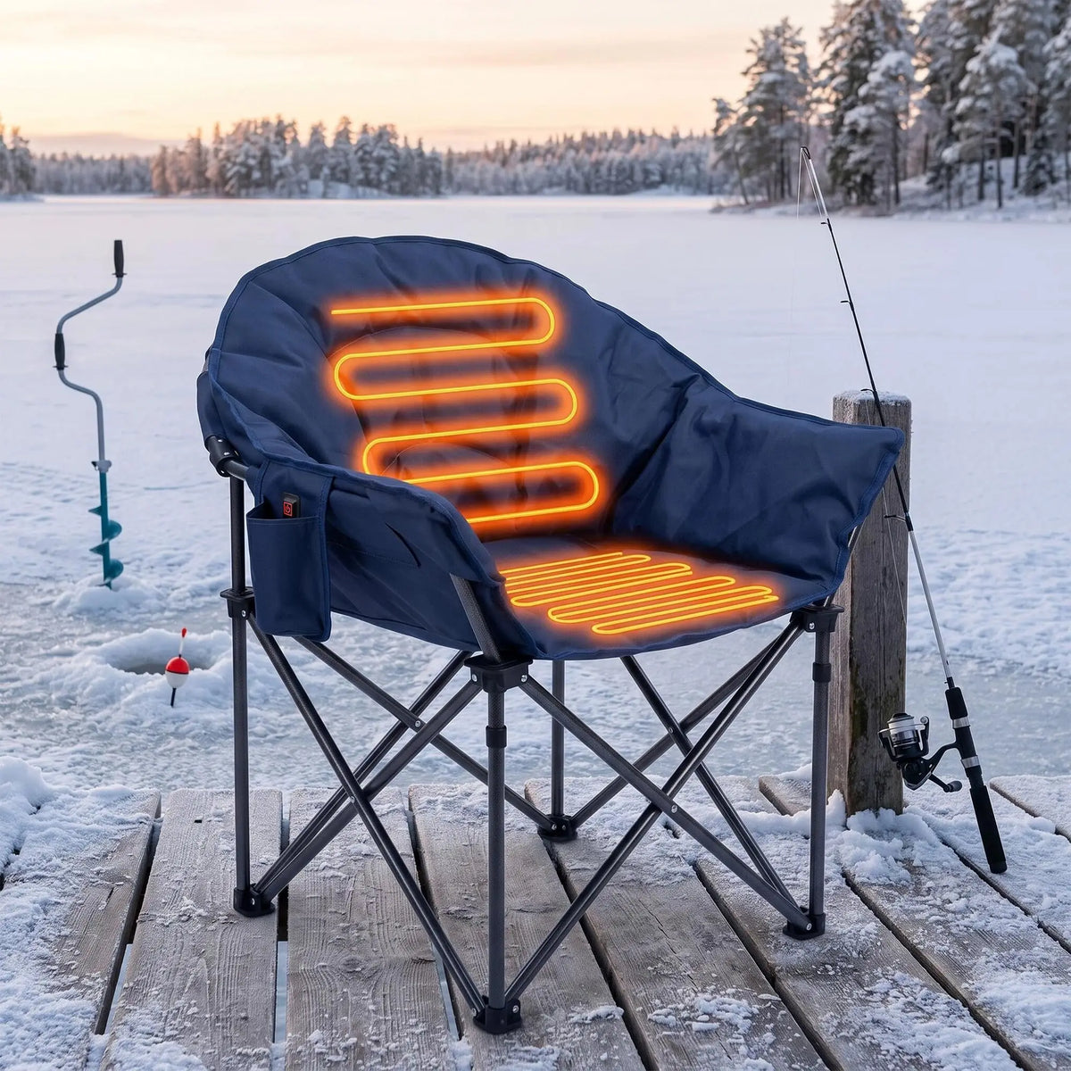 HiMISS Heated Folding Camping Chair With Cup Holder And Pockets