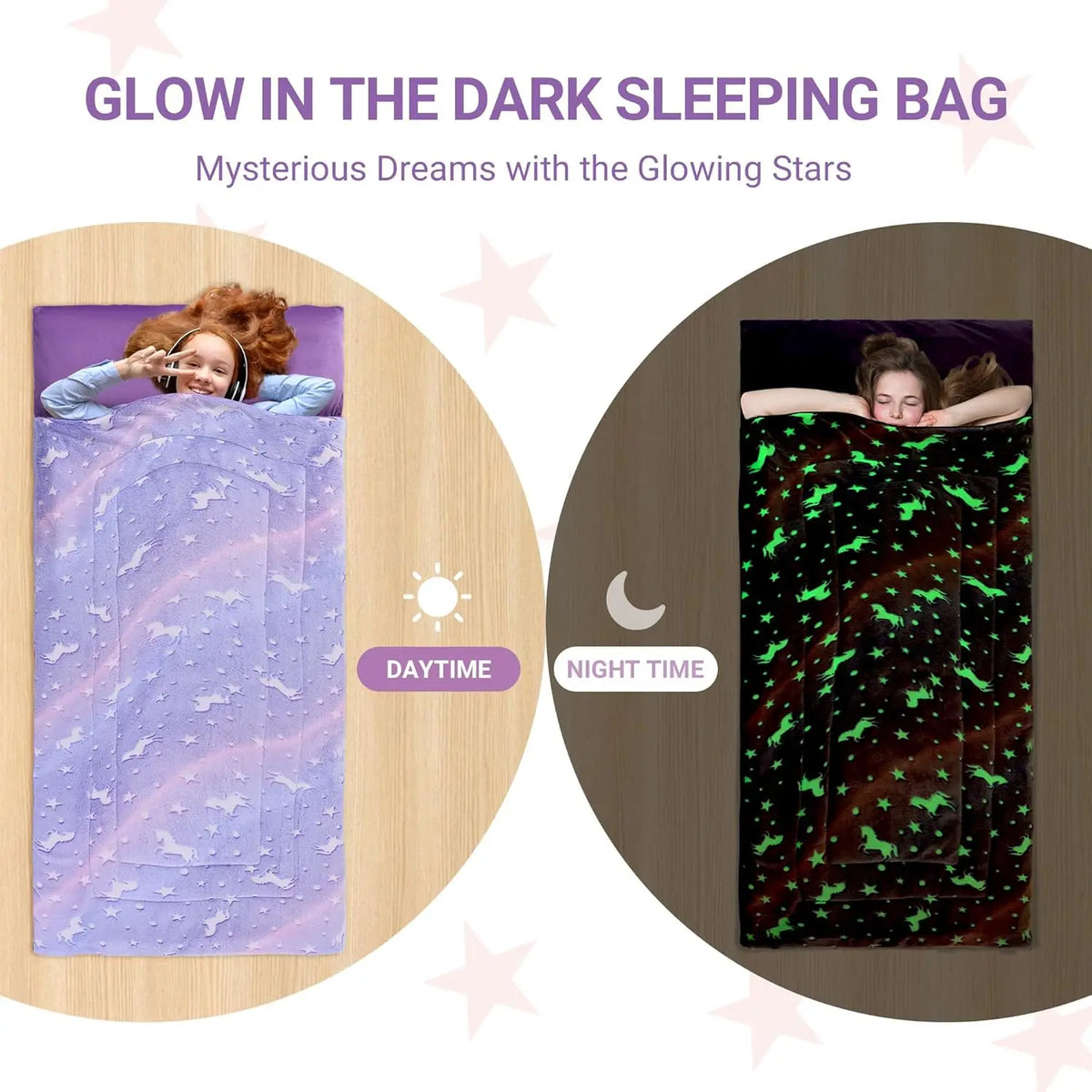 Glow In The Dark Kids Sleeping Bag With Pillow And Blanket
