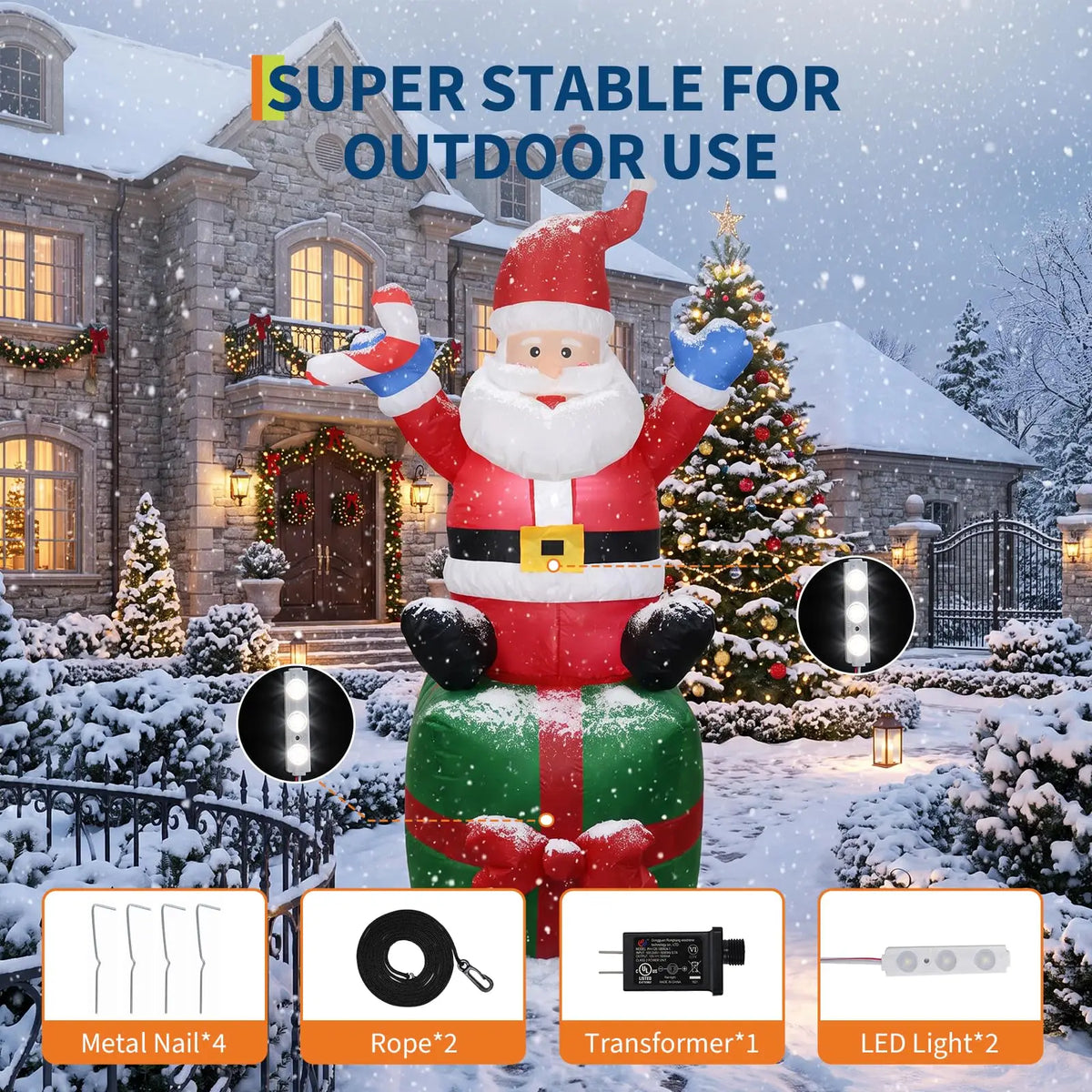Christmas Inflatable Santa Claus On Gift Box Outdoor Yard Decor