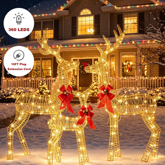 Christmas Deer Family Outdoor Decoration Set With Led Lighting