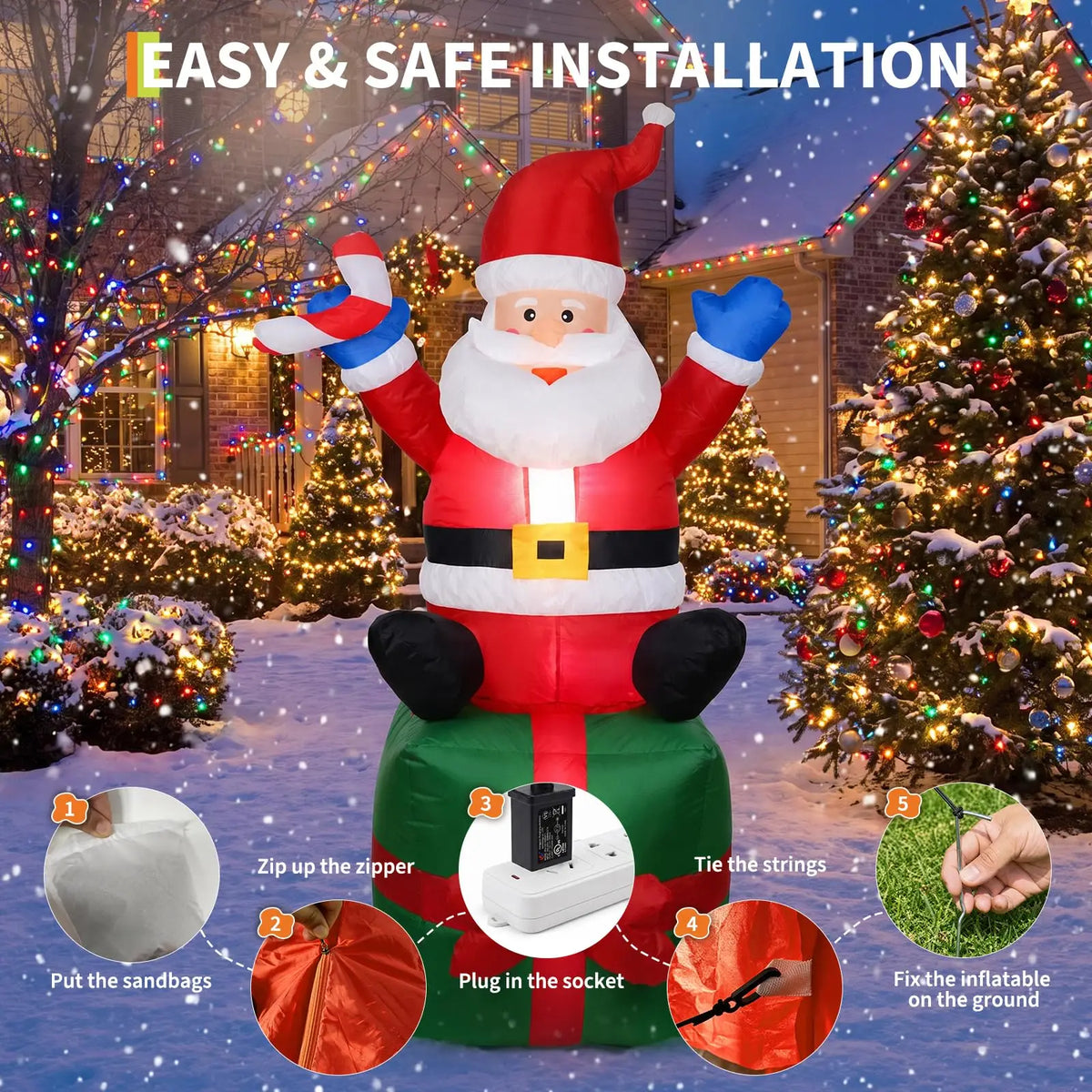 Christmas Inflatable Santa Claus On Gift Box Outdoor Yard Decor